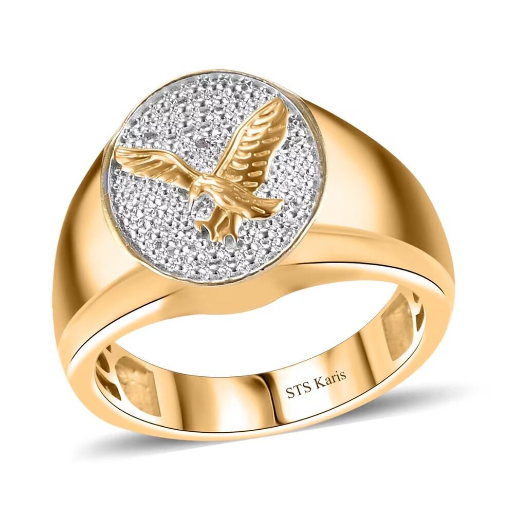 Men's White Diamond Accent Eagle Ring in 18K YG Plated Brass Size 13 by Karis